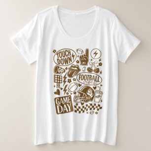 ドゥードル ゲームデイ フットボール ヴァイブス プラスサイズTシャツ