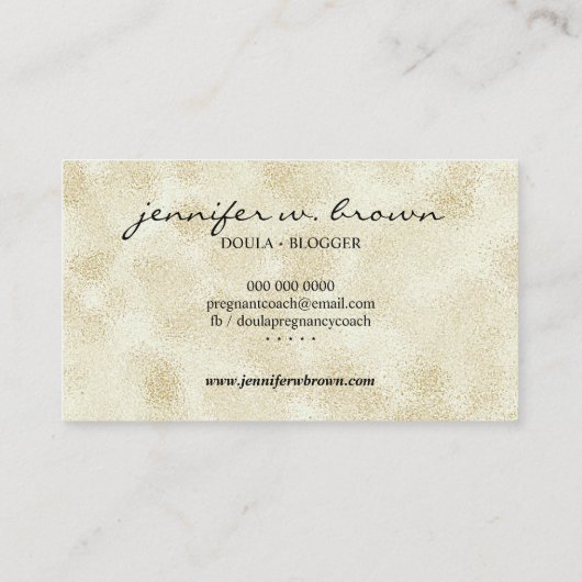 ドゥーラ出産コーチ 妊娠中のゴールド 赤ちゃん 新生児 名刺 (裏面)