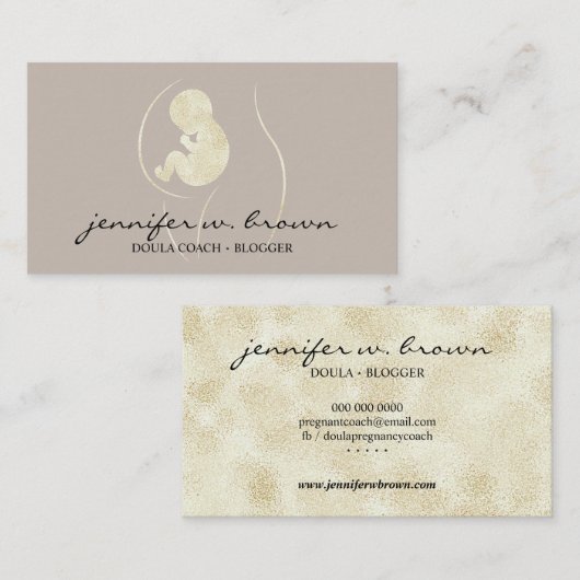 ドゥーラ出産コーチ 妊娠中のゴールド 赤ちゃん 新生児 名刺 (正面/裏面)
