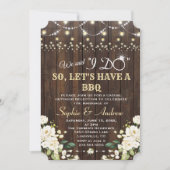 ドゥ・アイ・ユー・バーべキュー後の白い花の飾りつき納屋のストリングライト 招待状 (正面)