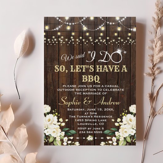 ドゥ・ユー・アフター BBQ 白い花のbarnのストリングライト 招待状