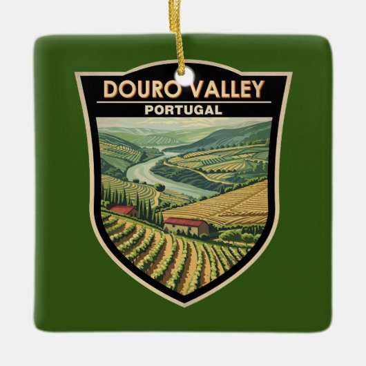 ドウロバレーポルトガルトラベルアートヴィンテージ セラミックオーナメント (正面)