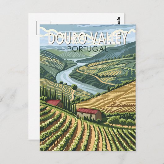 ドウロバレーポルトガルトラベルアートヴィンテージ ポストカード (正面/裏面)