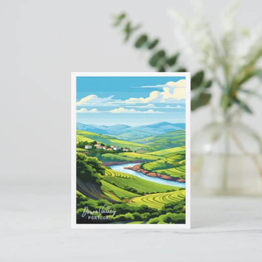ドウロバレーポルトガルヴィンテージ旅行イラストレーション ポストカード (スタンド正面)