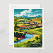 ドウロバレーポルトガルヴィンテージ旅行イラストレーション ポストカード (正面/裏面)