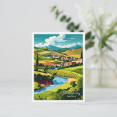 ドウロバレーポルトガルヴィンテージ旅行イラストレーション ポストカード (スタンド正面)