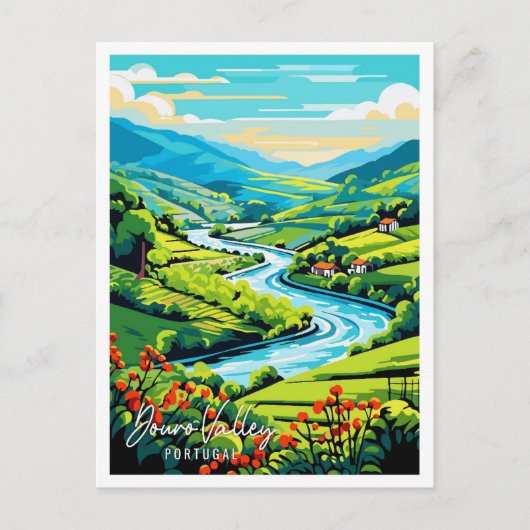 ドウロバレーポルトガルヴィンテージ旅行イラストレーション ポストカード (正面)