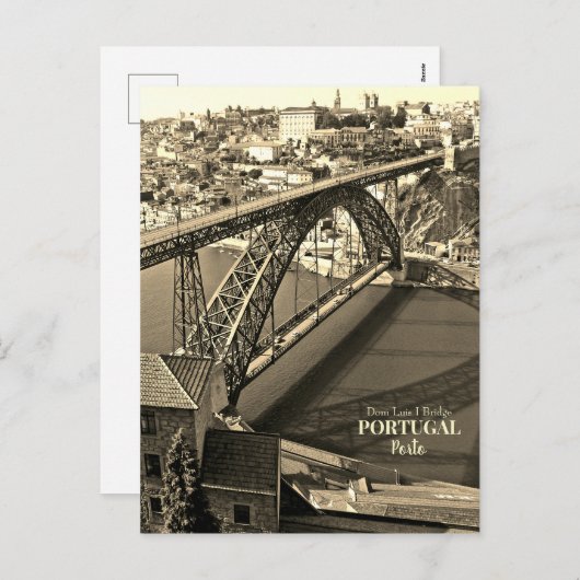 ドウロ川にポルト橋、ポルトガル、セピア シーズンポストカード (正面/裏面)