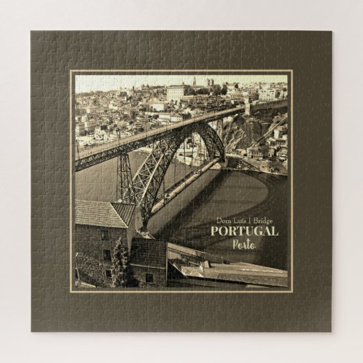 ドウロ川にポルト橋、ポルトガル、セピア ジグソーパズル (縦)