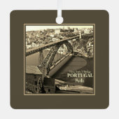 ドウロ川にポルト橋、ポルトガル、セピア メタルオーナメント (正面)