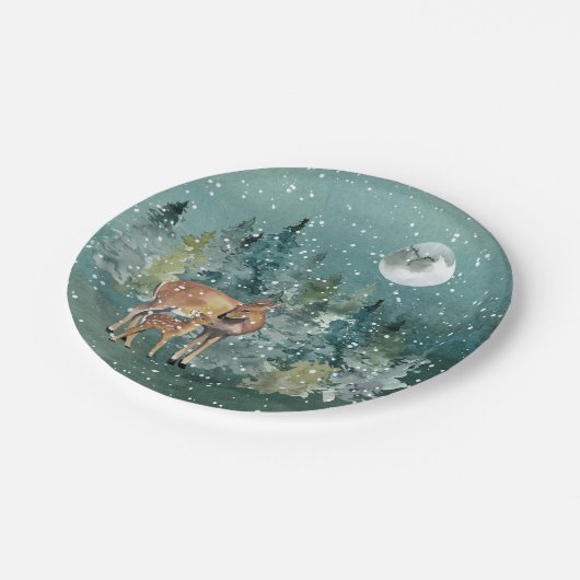 ドエファウンディアフォレストフルムーンスノーフォールホリデー ペーパープレート (アングル)