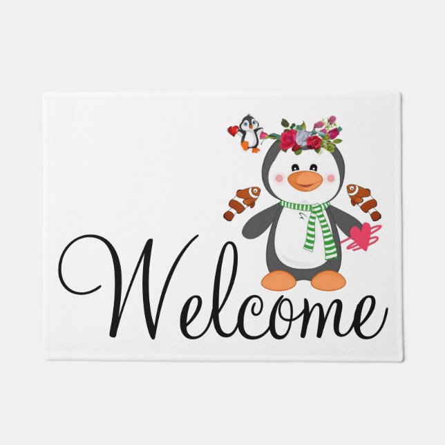ドオーマハッピーバレンタインデーペンギンハート ドアマット (正面)