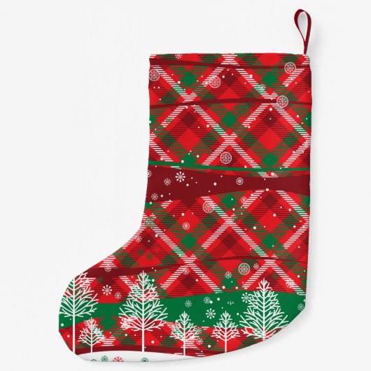ドカスタムッグの写真&名前、ドッグパウグリーンレッドタータンチェック スモールクリスマスストッキング (裏面)