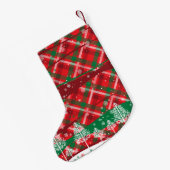 ドカスタムッグの写真&名前、ドッグパウグリーンレッドタータンチェック スモールクリスマスストッキング (裏面 (吊り時))