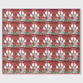 ドカスタムッグの写真&名前、ドッグパウグリーンレッドタータンチェック ラッピングペーパー (フラット)