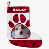 ドカスタムッグの写真&名前、ペットパウレッドバッファロー スモールクリスマスストッキング (正面)
