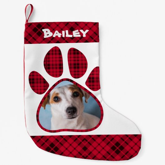 ドカスタムッグの写真&名前、ペットパウレッドバッファロー スモールクリスマスストッキング (正面)