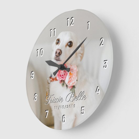 ドカスタムッグペットの写真白い数字大時計 ラージ壁時計 (傾斜)