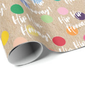 ドカラフルットアートオンブラウン素朴クラフト ラッピングペーパー (ロールコーナー)