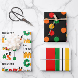 ドカラフルット&ストライプクリスマスパターン ラッピングペーパーシート