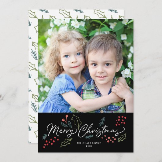 ドカラフルードルズメリークリスマスフォトブラック シーズンカード (正面/裏面)