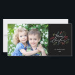 ドカラフルードルズメリークリスマスフォトブラック シーズンカード<br><div class="desc">この明るくカラフルの写真用のホリデーカードは、休日の葉が落ち着き、ブラ図解入りの、写真付きのシの台本に「メリークリスマス」と書かれてモダンいます。来特殊カード用に裏返しにマッチングパターンを付ける。このデザインはコレクションの一部です。</div>