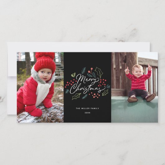 ドカラフルードルズメリークリスマス2フォトブラック シーズンカード (正面)