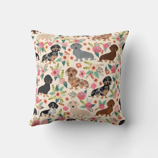 ドキシー花模様枕 – かわいい犬の装飾用クッション クッション (裏面)