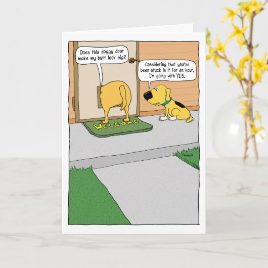 ドギーおもしろいドア誕生日カード カード (黄色い花)