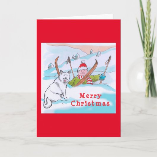 ドギーのスキー旅行クリスマスカード カード (正面)