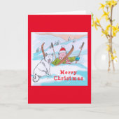 ドギーのスキー旅行クリスマスカード カード (黄色い花)