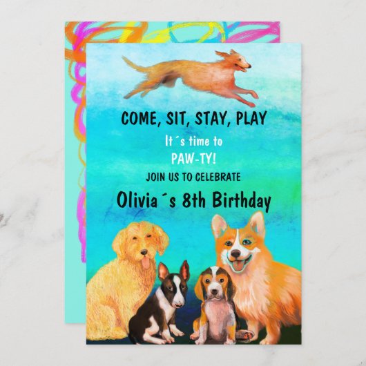 ドギーの友人との誕生日パーティー 招待状 (正面/裏面)