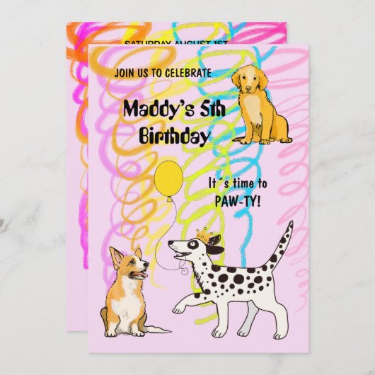 ドギーフレンズ付きバースデーパーティー招待状 招待状 (正面/裏面)