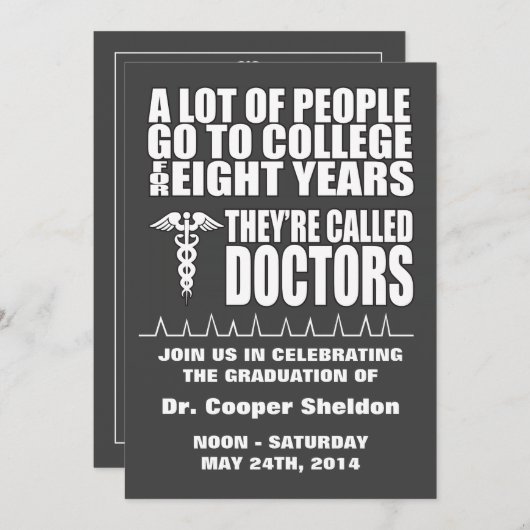 ドクタおもしろいー卒業パーティー招待状 招待状 (正面/裏面)