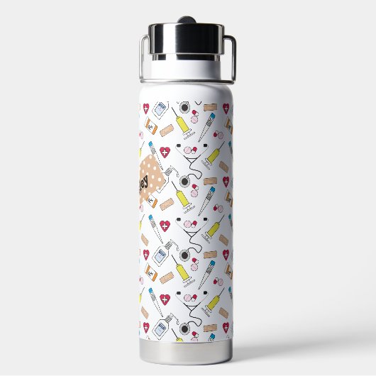 ドクターとナースの用品かわいパーソナライズされた ウォーターボトル (背面)