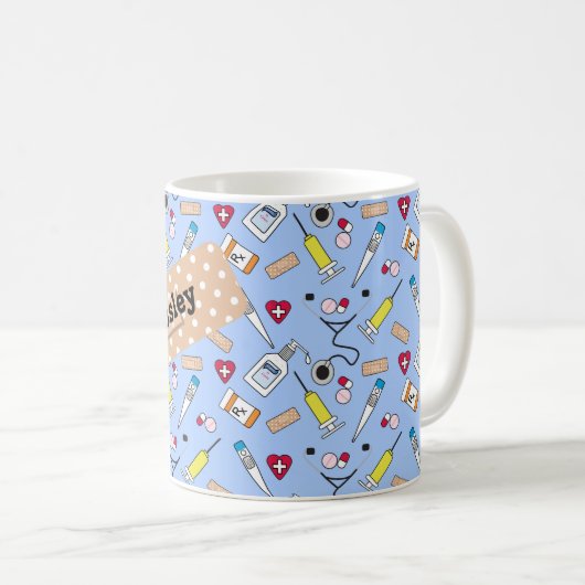 ドクターとナースの用品かわいパーソナライズされた コーヒーマグカップ (正面右)