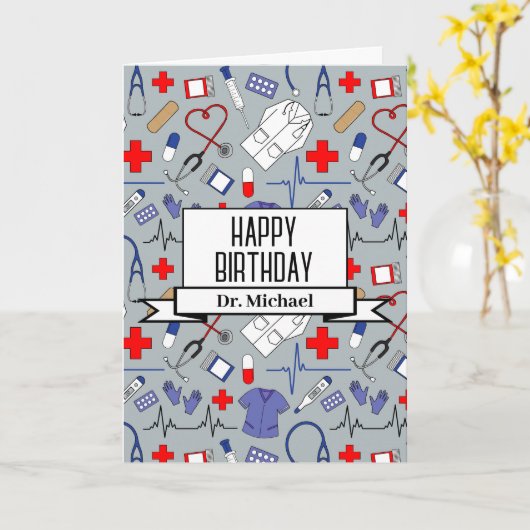 ドクターとナースハッピーバースデー カード (黄色い花)