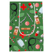 ドクターまたはナースクリスマスホリデイ ミディアムペーパーバッグ (裏面)