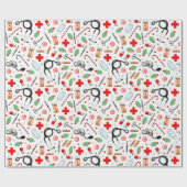 ドクターまたはナースクリスマスホリデーギフトラッピングパ ラッピングペーパー (フラット)