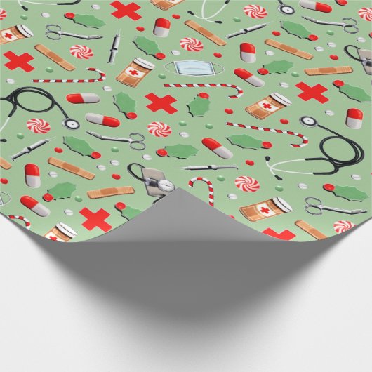 ドクターまたはナースクリスマスホリデーギフトラッピングパ ラッピングペーパー (角)
