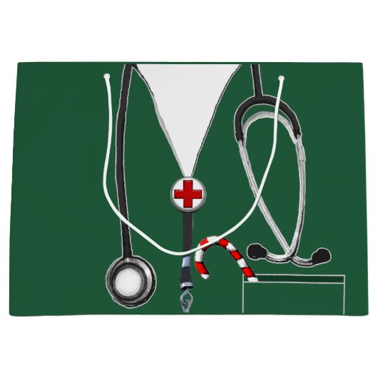 ドクターまたはナースクリスマス抱き枕 ラージペーパーバッグ (正面)