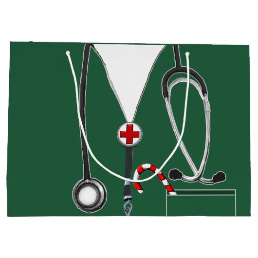 ドクターまたはナースクリスマス抱き枕 ラージペーパーバッグ (裏面)