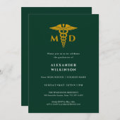 ドクターグリーンモダン金ゴールド医学部卒業 招待状 (正面/裏面)