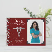 ドクターシルバー卒業のお知らせマルーン写真 招待状 (スタンド正面)