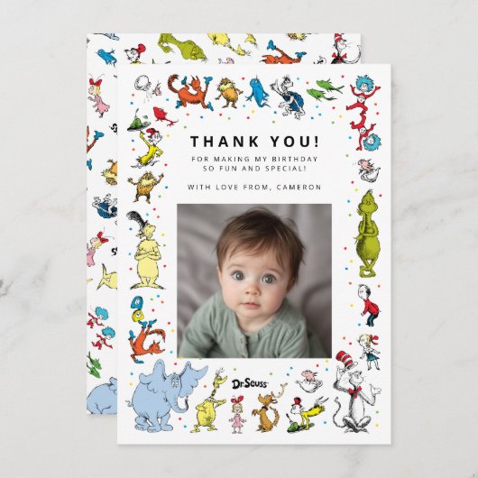 ドクターシーズキャラクター紙吹雪 |子供の誕生日 サンキューカード (正面/裏面)