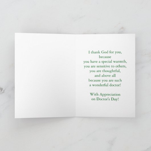 ドクターズデイ宗教的な緑のデイジー、感謝 カード (内部)