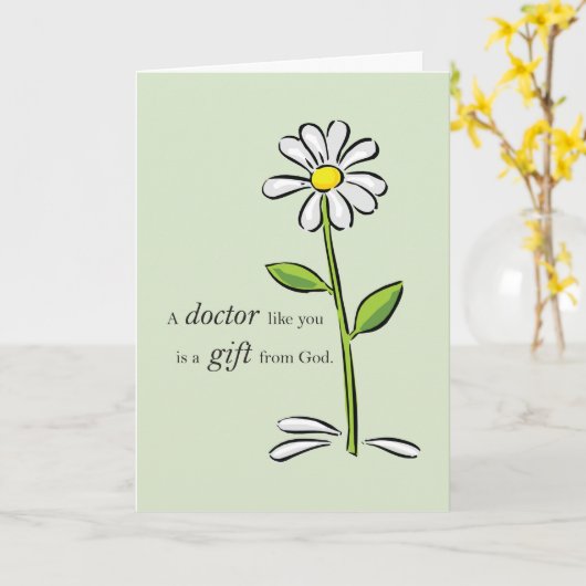 ドクターズデイ宗教的な緑のデイジー、感謝 カード (黄色い花)