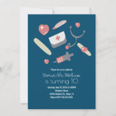 ドクターナース誕生日パーティーメディカルパターンピンク 招待状 (正面)