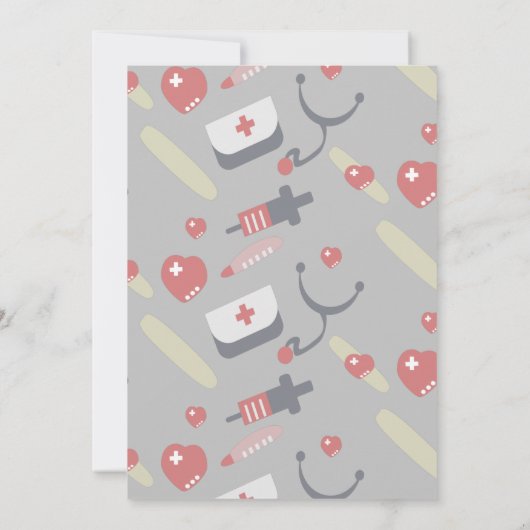 ドクターナース誕生日パーティーメディカルパターンピンク 招待状 (裏面)