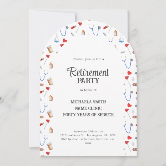 ドクターナース退職写真アーチ 招待状 (正面)